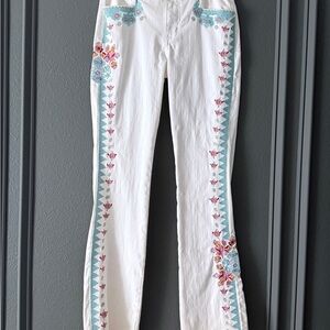 Vintage y2k Hannah Montana core multicolored Embroidered White Boot Cut Jeans
